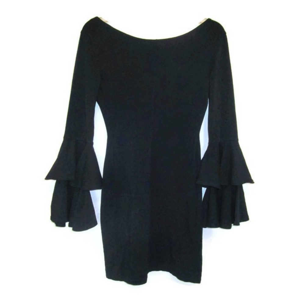 1990 vintage black bell sleeve dress size xs small - Picture 4 of 6